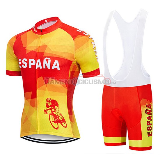 Abbigliamento Ciclismo Spagna Manica Corta 2019 Rosso Giallo